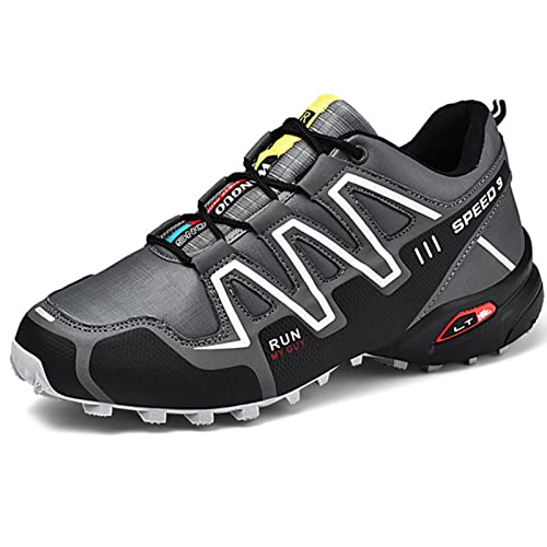 WYUKN Zapatilla de Ciclismo MTB,Profesional Hombre Zapatos de Ciclismo de Antideslizantes para Bicicleta de Carretera,Senderismo al Aire Libre, Jogger Hombre,Grey-43EU