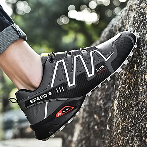 WYUKN Zapatilla de Ciclismo MTB,Profesional Hombre Zapatos de Ciclismo de Antideslizantes para Bicicleta de Carretera,Senderismo al Aire Libre, Jogger Hombre,Grey-43EU