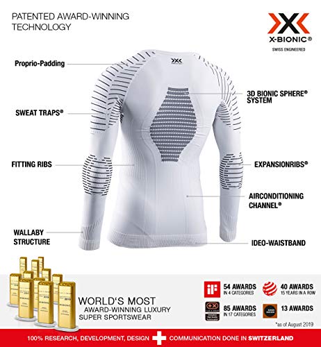 X-Bionic Invent 4.0 Shirt Round Neck Long Sleeves Women Capa De Base Camiseta Funcional, Mujer, White/Black, S