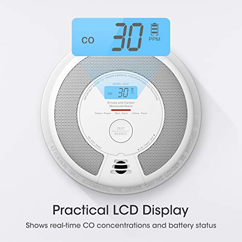 X-Sense Detector de Humo y CO Detector de Humo y monóxido de Carbono de 10 años, con Pantalla LCD y botón de Prueba, monitorización de 360 °, comprobación automática, SC07