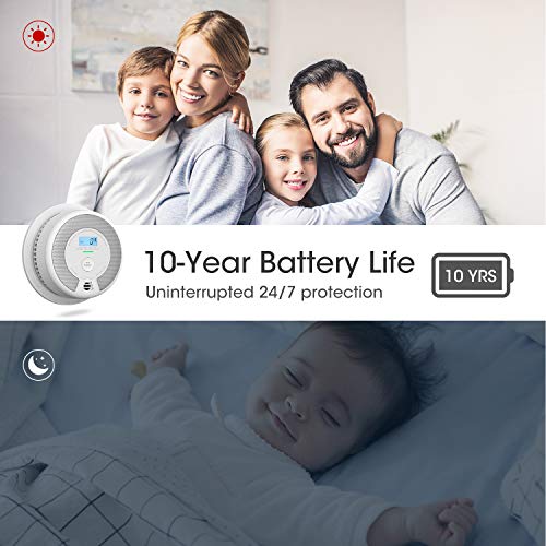 X-Sense Detector de Humo y CO Detector de Humo y monóxido de Carbono de 10 años, con Pantalla LCD y botón de Prueba, monitorización de 360 °, comprobación automática, SC07