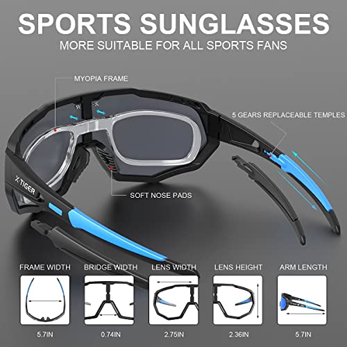 X-TIGER Gafas Ciclismo CE Certificación Polarizadas con 5 Lentes Intercambiables UV 400 Gafas,Corriendo,Moto MTB Bicicleta,Camping y Actividades al Aire Libre para Hombres y Mujeres TR-90 (JPC04-5)