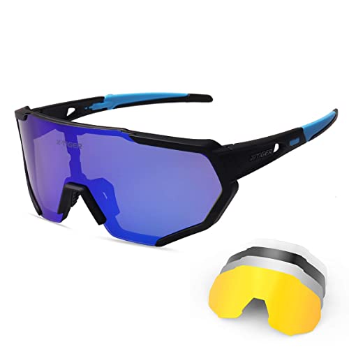 X-TIGER Gafas Ciclismo CE Certificación Polarizadas con 5 Lentes Intercambiables UV 400 Gafas,Corriendo,Moto MTB Bicicleta,Camping y Actividades al Aire Libre para Hombres y Mujeres TR-90 (JPC04-5)