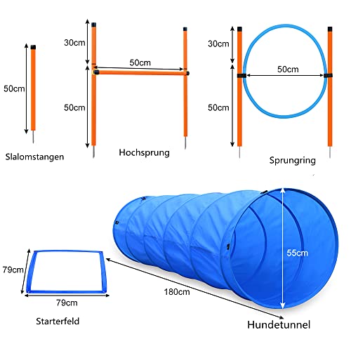 X XBEN Set de Entrenamiento Agilidad Perros - Pet Dogs Outdoor Games Kit de Entrenamiento, 60 * 180cm Túnel para Perros, Eslalom para, Aro para, Vallas, Jump Hoop Dog Agility Starter Equipment