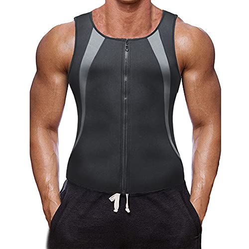 XDSP Faja Reductora Hombre Adelgazante Corsé con Cremallera Camiseta Termica, Compresión Desarrollo Muscular Quema Grasa Pérdida de Peso Sudoración Cremallera para Hombre (Gray, M)