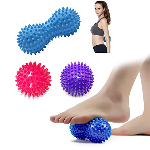 Xhuidz Bolas de Masaje de Punta Set,Pelota Lacrosse,Bolas de masaje con pinchos,Bola de Masaje Miofascial,Pelota de Lacrosse | Spike Massage Ball Fascitis Plantar.