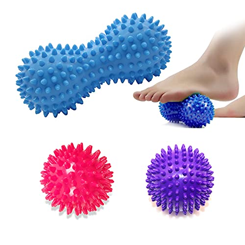 Xhuidz Bolas de Masaje de Punta Set,Pelota Lacrosse,Bolas de masaje con pinchos,Bola de Masaje Miofascial,Pelota de Lacrosse | Spike Massage Ball Fascitis Plantar.