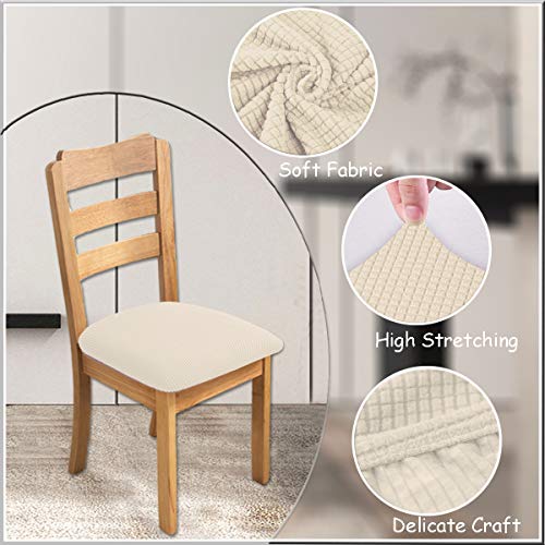 XIANYU Fundas De Asiento Jacquard para Sillas De Comedor Estiramiento Asiento De Silla Cojín Fundas Lavables Extraíbles Comedor Cocina Fundas para Sillas (Beige,Set of 4)