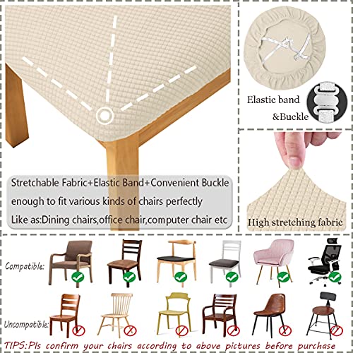 XIANYU Fundas De Asiento Jacquard para Sillas De Comedor Estiramiento Asiento De Silla Cojín Fundas Lavables Extraíbles Comedor Cocina Fundas para Sillas (Beige,Set of 4)