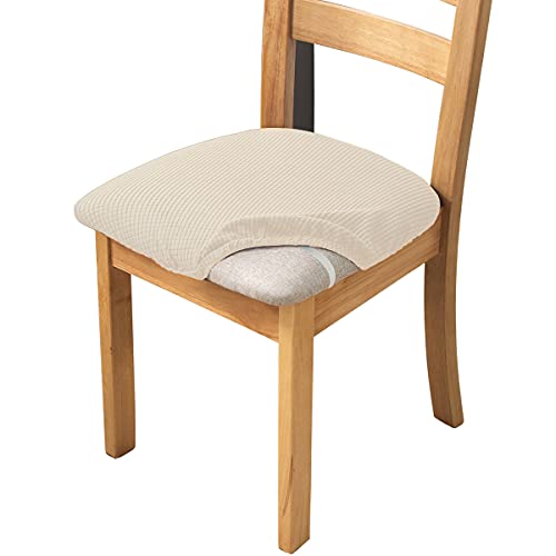 XIANYU Fundas De Asiento Jacquard para Sillas De Comedor Estiramiento Asiento De Silla Cojín Fundas Lavables Extraíbles Comedor Cocina Fundas para Sillas (Beige,Set of 4)