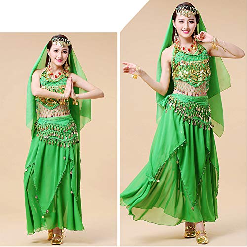 Xinvivion 4 Piezas Mujer Señoras Danza del Vientre Profesional Conjunto de Vestuario Danza India Rendimiento Outfit Traje (Verde Oscuro,Ajuste 35-45 KG)