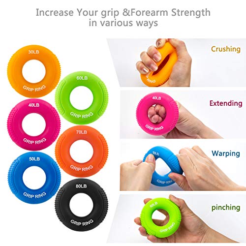 XiYee Fortalecedores de Agarre, Anillas Ejercitador de 6 Pcs Hand Grip Trainer, Aparato de Entrenamiento de Manos y Dedos para Fortalecer los Dedos y los Antebrazos de Guitarristas, Escaladores