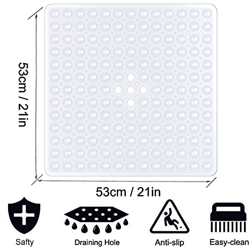 XIYUNTE Square Alfombrillas de baño 53×53cm Antideslizante Alfombrillas para Ducha de Goma, Resistente al Moho Infantiles Alfombrillas para bañera con Ventosa, Anti Bacterialm, Lavable en la Lavadora