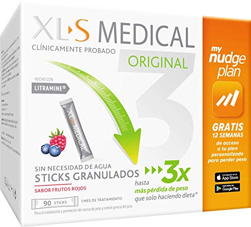 XLS Medical Captagrasas,Incluye tu plan personalizado Nudge Gratis 12 semanas para perder peso,Pierde 3 veces más peso que sólo haciendo Dieta,Capta 28% de la Grasa Ingerida,90 Stick,Tratamiento 1 mes