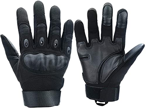 Xnuoyo Goma nudillo Duro Dedo Completo y Medio Dedo Guantes de Pantalla táctil para Motocicleta Ciclismo Caza Escalada Acampar Negro L