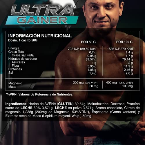 XPRO | Mass gainer rápido y efectivo con Proteína de Whey, Magnesio y Maca | Aumenta de peso y masa muscular | Rico en carbohidratos y proteína | Pre y post-workout | Sabor chocolate | 1,5kg