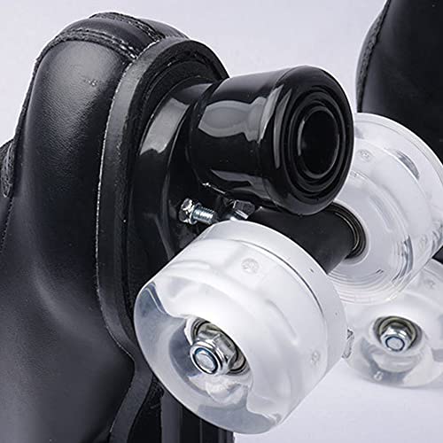 XVBVS Patines de Ruedas para Mujeres y Hombres, Patines Clásicos de Doble Hilera con Ruedas Iluminadas por LED, Patines 4 Ruedas de Cuero de PU para Principiantes, Adolescentes, Adultos (45,Negro)