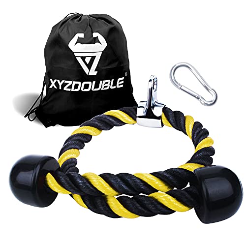 XYZDOUBLE Cuerda Tríceps Heavy Duty Tricep Rope Cable Pull Down Cuerda Equipo Nylon Manijas Antideslizantes - Dorsal, Biceps, Triceps, Gimnasio o Hogar (90cm, Amarillo)