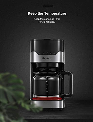 Yabano Cafetera Goteo, 1.5L(12 Tazas) Cafetera con Filtro Reutilizable, Digital con Pantalla LCD, Temporizador Programable, Función Recalentar y Mantener Caliente, 900W