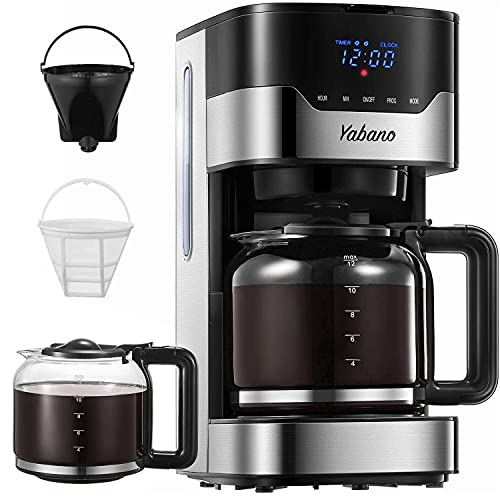 Yabano Cafetera Goteo, 1.5L(12 Tazas) Cafetera con Filtro Reutilizable, Digital con Pantalla LCD, Temporizador Programable, Función Recalentar y Mantener Caliente, 900W