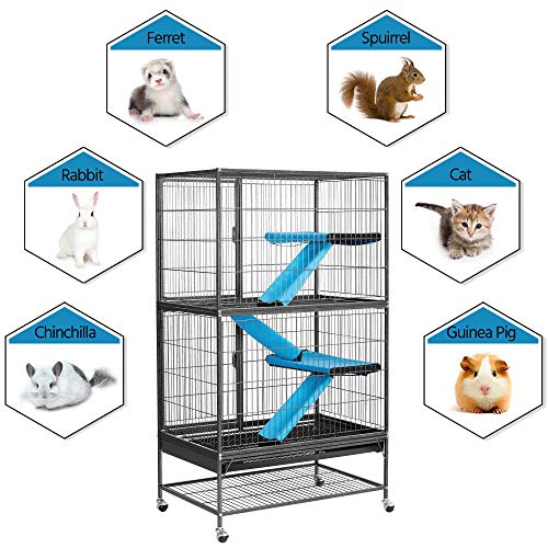 Yaheetech Grande Jaula Hamster con Ruedas Jaula Chinchilla Separados Jaula de Dos Pisos para Cobaya Hurones Casa para Ratoncillos Roedores 137x78x51cm (Negro)