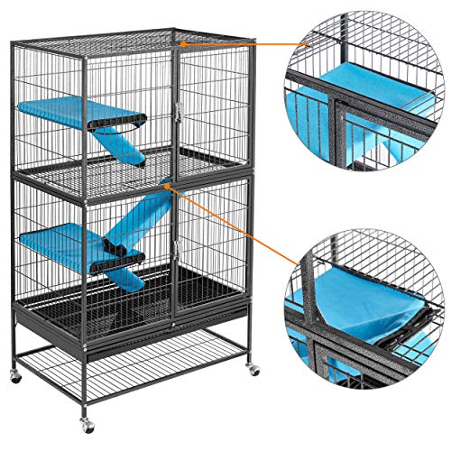 Yaheetech Grande Jaula Hamster con Ruedas Jaula Chinchilla Separados Jaula de Dos Pisos para Cobaya Hurones Casa para Ratoncillos Roedores 137x78x51cm (Negro)