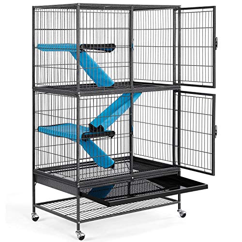 Yaheetech Grande Jaula Hamster con Ruedas Jaula Chinchilla Separados Jaula de Dos Pisos para Cobaya Hurones Casa para Ratoncillos Roedores 137x78x51cm (Negro)