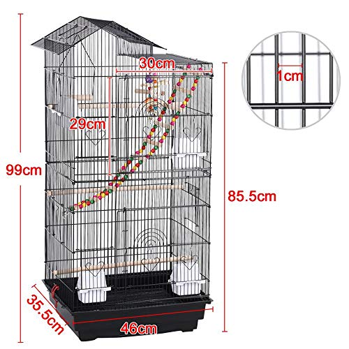 Yaheetech Jaula para Pájaros 46 x 35,5 x 99 cm con Juguetes Asa Portátil 4 Comederos 3 Perchas Jaula de Aves Canarios Jaula para Mascota