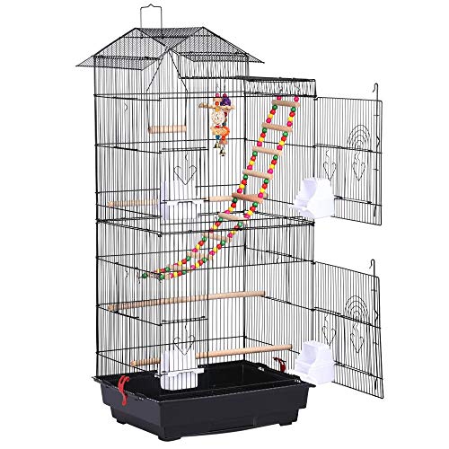 Yaheetech Jaula para Pájaros 46 x 35,5 x 99 cm con Juguetes Asa Portátil 4 Comederos 3 Perchas Jaula de Aves Canarios Jaula para Mascota