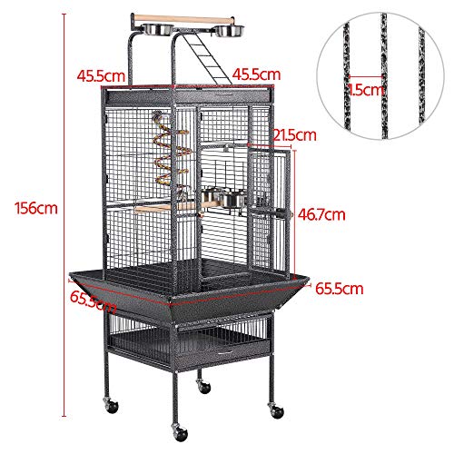 Yaheetech Jaula para Pájaros Jaulas Grandes para Canarios Loros Jaula Metal Grande 64 x 64 x 157 cm Negro