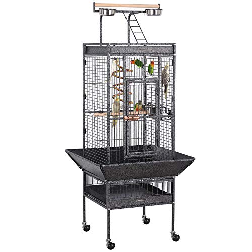 Yaheetech Jaula para Pájaros Jaulas Grandes para Canarios Loros Jaula Metal Grande 64 x 64 x 157 cm Negro