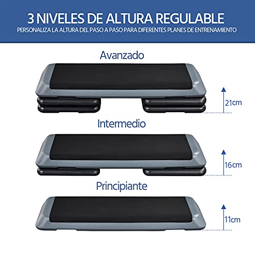 Yaheetech Máquinas de Step para Fitness Carga 250kg Altura Adjustable en 11cm/16cm/21cm Aeróbico Fitness Antideslizante para Oficina/Casa/Gimnacio/Aire Libre