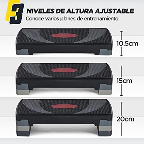 Yaheetech Steps Fitness Casa 3 Altura Adjustable Antideslizante Carga 250kg Paso Aeróbico Plataforma para Ejercio Yoga Adecuado en Casa Gimnasio Exterior 79,5 x 30cm