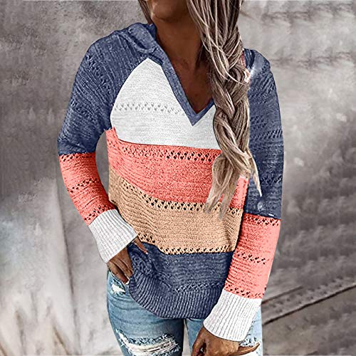 YANFANG Sudadera con Capucha para Mujer de Punto Verano Casual de Color sólido con Cuello en v Manga Larga suéter Blusa Tops Sweatshirt Invierno