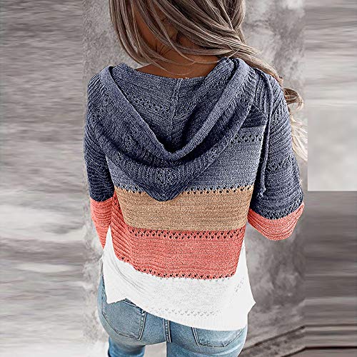 YANFANG Sudadera con Capucha para Mujer de Punto Verano Casual de Color sólido con Cuello en v Manga Larga suéter Blusa Tops Sweatshirt Invierno