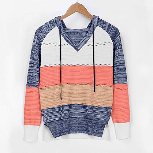 YANFANG Sudadera con Capucha para Mujer de Punto Verano Casual de Color sólido con Cuello en v Manga Larga suéter Blusa Tops Sweatshirt Invierno