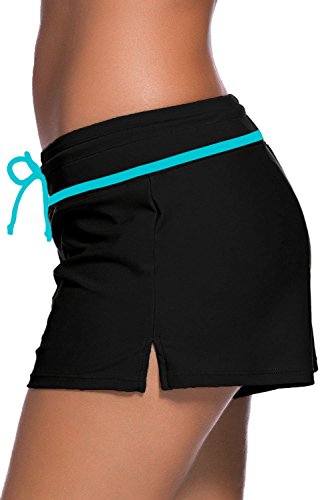 Yavero Shorts de Baño Mujer Bañador Short Deportes Acuáticos Shorts de Natación Secado Rápido Bermudas de Baño Mujer Cortos con Cordón Ajustables Azul Negro M