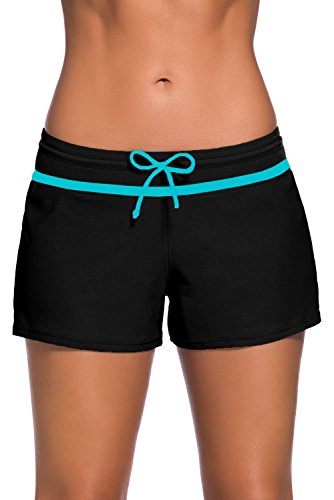 Yavero Shorts de Baño Mujer Bañador Short Deportes Acuáticos Shorts de Natación Secado Rápido Bermudas de Baño Mujer Cortos con Cordón Ajustables Azul Negro M