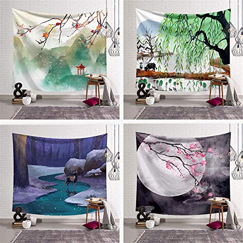 YCRY Tapices Decorativos Pintura China clásica Impresión Tapiz de Viaje Colchoneta de Camping Tapiz Bohemio Colchoneta Decoración de la Pared-Q_95x73cm 38x29 Pulgadas