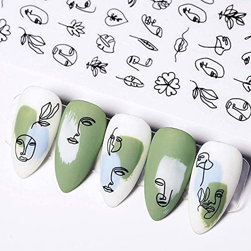 Yeahbo Pegatinas para Uñas Semipermanentes, Decorativas Uñas Graffiti 6 Hojas Pegatinas Uñas Semipermanentes Nail Art Plantillas Uñas Decoracion Niñas Autoadhesiva Abstract Lady Face Rose Leaf