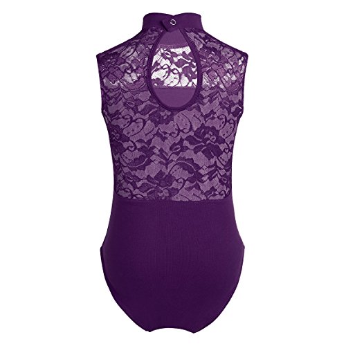 YEAHDOR Maillot de Danza Ballet para Niña Leotardo de Gimnasia Ritmica Encaje Mono Patinaje sin Manga Body de Baile Disfraz Bailarina Morado 7-8 años