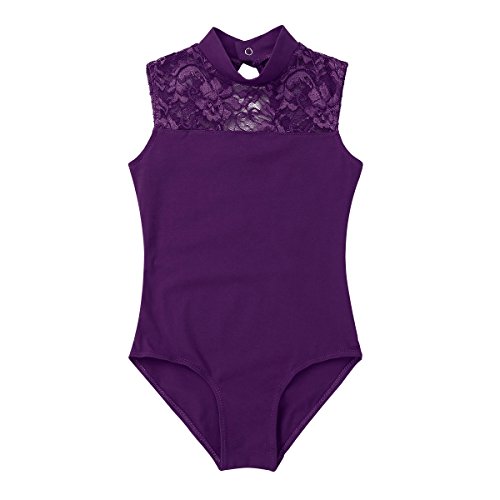 YEAHDOR Maillot de Danza Ballet para Niña Leotardo de Gimnasia Ritmica Encaje Mono Patinaje sin Manga Body de Baile Disfraz Bailarina Morado 7-8 años