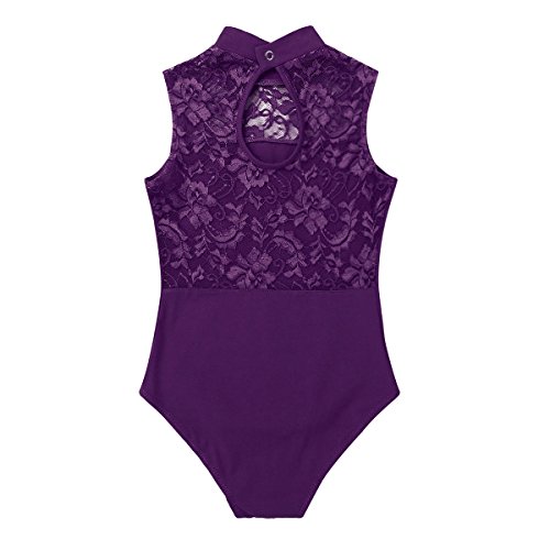 YEAHDOR Maillot de Danza Ballet para Niña Leotardo de Gimnasia Ritmica Encaje Mono Patinaje sin Manga Body de Baile Disfraz Bailarina Morado 7-8 años