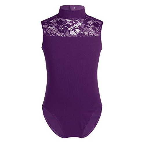 YEAHDOR Maillot de Danza Ballet para Niña Leotardo de Gimnasia Ritmica Encaje Mono Patinaje sin Manga Body de Baile Disfraz Bailarina Morado 7-8 años