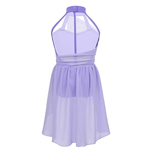 Yeahdor Vestido de Danza Ballet para Niña Chica Maillot Gimnacia con Falda Asimétrico de Gasa Vestido de Danza Lírica Traje de Danza Contemporánea Morado 14 Años