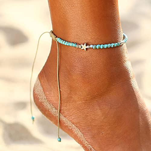 Yean Boho turquesa tobillera estrella de plata pulsera de tobillo playa de la joyería para mujeres y niñas