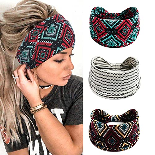 Yean Diadema de encaje de Head Wraps blanco elástico para yoga, para el pelo, bandas de batidoras vintage para mujeres y niñas, paquete de 3 unidades