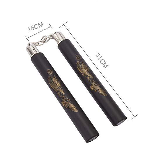 Yeemg Nunchaku Nunchucks Mango Envuelto en Espuma y Cadena Giratoria Acero Nunchaku de Goma para Prácticas de Entrenamiento de Artes Marciales y Principiante (Negro)