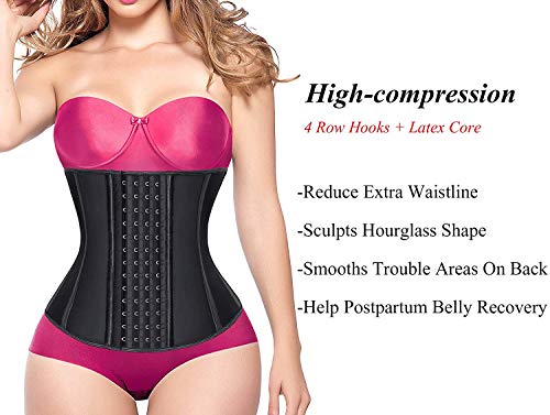 YIANNA Fajas Reductoras Mujer con 4 Ganchos Corsé Reductor Latex Waist Trainer Faja Reductora Colombiana Abdomen Negro，11788 Size 2XL