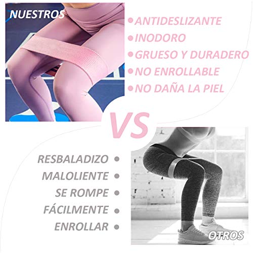 Yicente Bandas Resistencia Elasticas Fitness Bandas de Resistencia para Piernas 3 Niveles Cintas Elásticas de Tela Set de 3 Bandas Antideslizantes para Yoga Musculación con Bolsa Guía Ejercicio